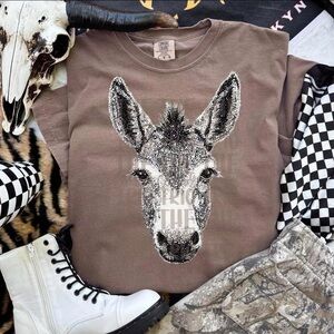 Brown Comfort Colors Graphic Donkey T-Shirt Small-XL